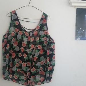 Sheer floral front tie shirt PLUS SIZE